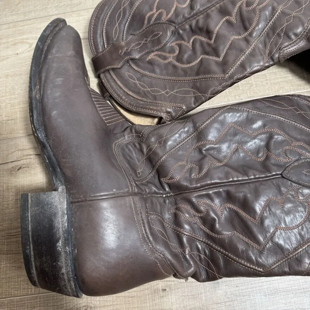 Tony Lama Men's 11 D Brown Leather Western Cowboy Boots Handcrafted Made in USA
